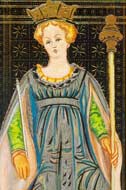 Detalhe da Rainha de Paus no Tarot Visconti Sforza