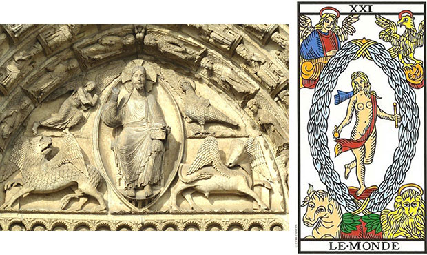 Detalhe do pórtico da Catedral de Chartres e a carta do Mundo