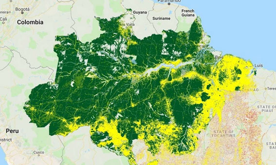 Mapa do desmatamento na Amazônia