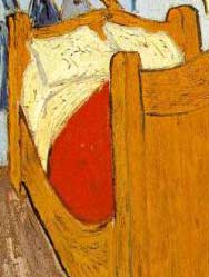 Cama, detalhe da tela de Van Gogh "O quarto do artista em Arles"